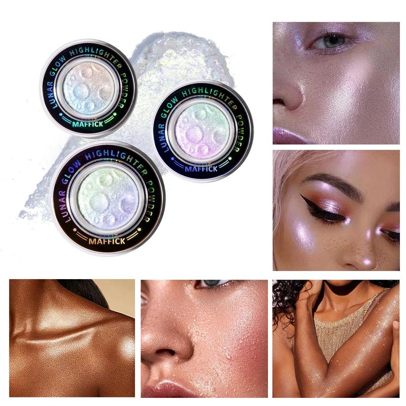 Color Changing Glitter Highlighter Powder, 3 Counts Long Lasting Shimmering Highlighter Powder, High-gloss Sparkling Makeup Powder for Women & Girls