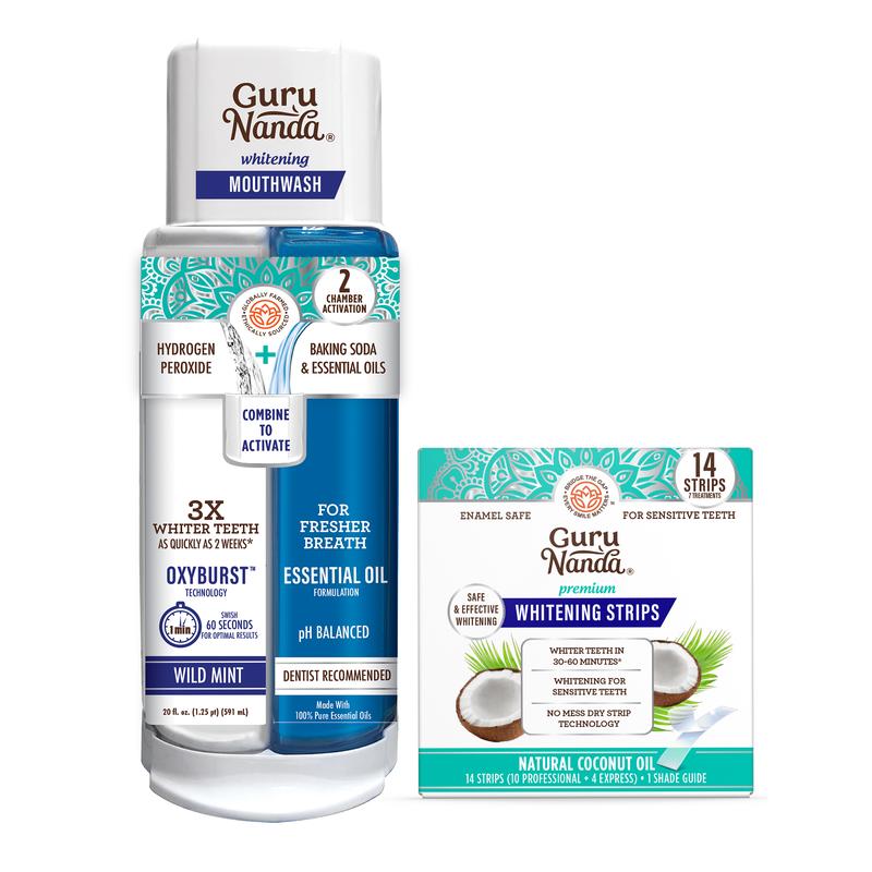 Whitening Wonder - GuruNanda Whitening Strips + Dual Barrel Mouthwash Coconut Oral