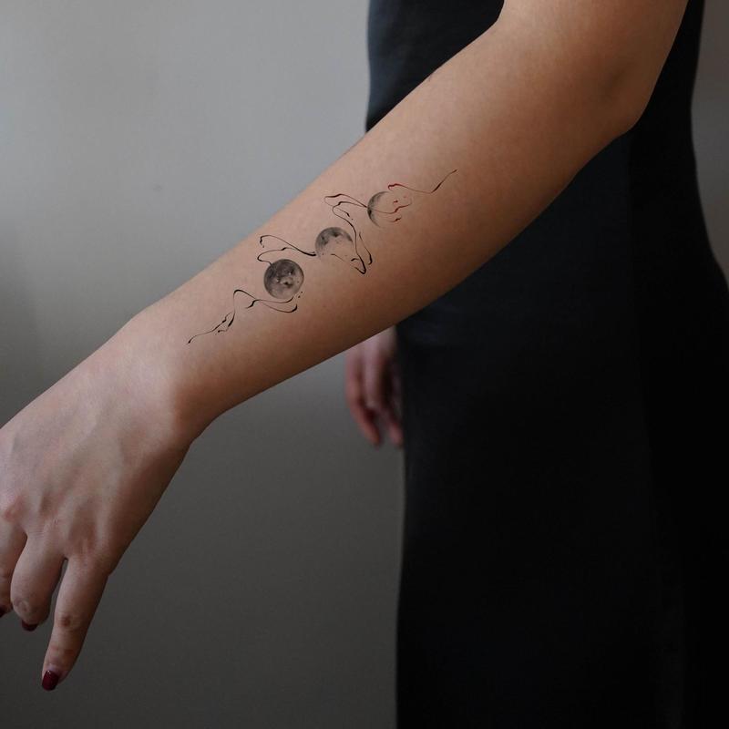 Aesthetic Temporary Tattoo, 1 Pair Sunset & Moon Pattern Tattoo Sticker, Temporary Tattoo For Women & Men