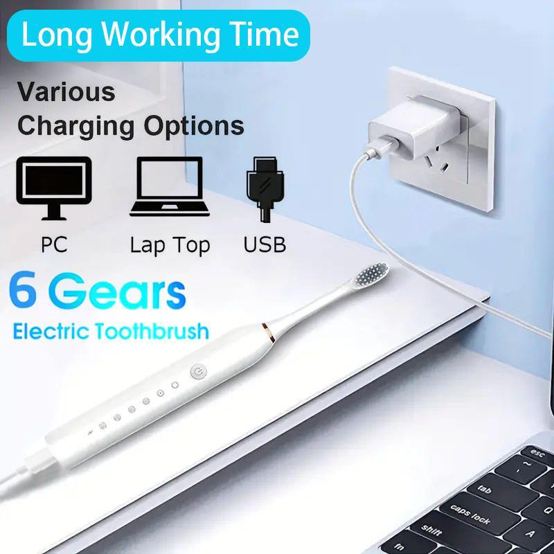 Professional Electric Toothbrush Kit with 6 Cleaning Modes, 1 Count Rechargeable Deep Cleaning Toothbrush with 4 Brush Heads, Oral Care Tool for Daily Use, Christmas Gift, Winter & New Year Gift