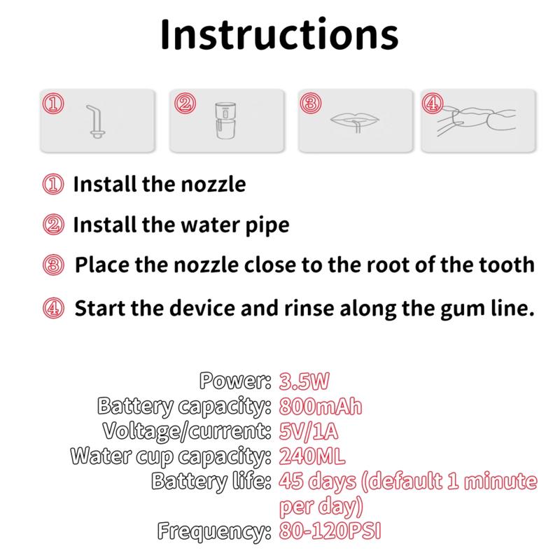 USB - charged,8 - Jet Tip dental oral irrigator. 3 three - frequency pulse teeth cleaners. cordless oral Cleansing Rechargeable Portable Water Flosser water  flosser