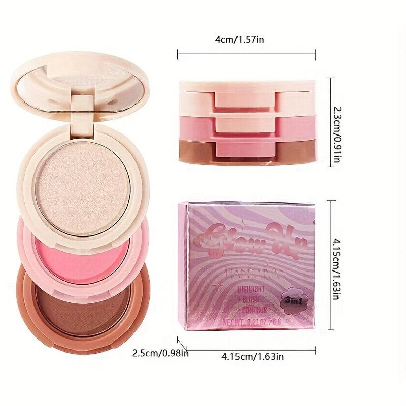 Highlighter Powder Palette, 3-in-1 Long-Lasting Shimmering Contouring Cheek Eye Blush, Sweatproof Cheek Highlighter for Shimming, Long-Lasting Contouring