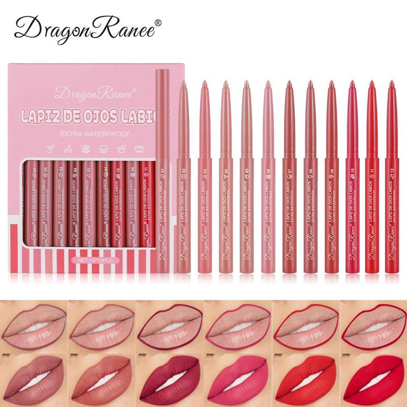 Long Lasting Lipliner Set, 12pcs Smooth Matte Lip Liner, Easy Coloring Lip Sticks, Moisturizing Lip Liner Pencil for Girls & Women, Summer Makeup