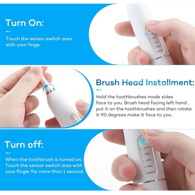 Electric Toothbrush Set, 1 Set USB Rechargeable Toothbrush with Replacement Brush Heads & Tongue Scraper & Mouth Mirror, Oral Care Tool for Home & Travel