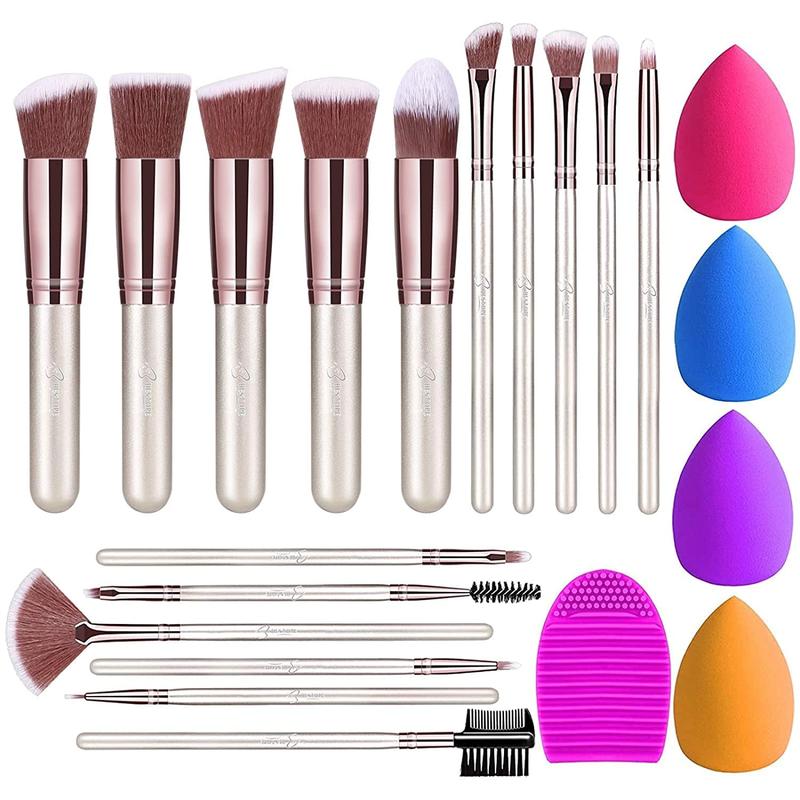 BESTOPE PRO Makeup Brushes 16PCs Makeup Brushes Set with 4PCs Beauty Blender Sponge and 1 Brush Cleaner Premium Synthetic Foundation Brushes Blending Face Powder Eye Shadows Make Up Brushes Tool Kit Face Brush