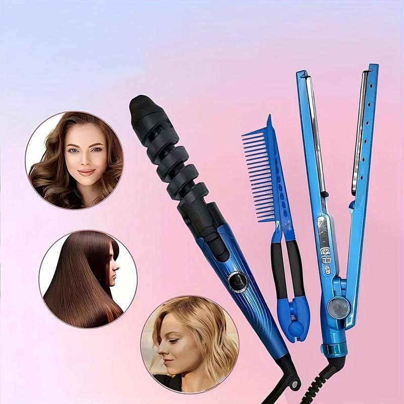 3pcs set Hair Straightener, Curling Rod Comb Multi-functional Hair Styling Tool Temperature Adjustable Hair Straightener Manual Curling Rod Home Hair Salon For All Hair Types Comfort