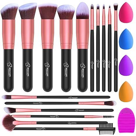 BESTOPE PRO Makeup Brushes 16PCs Makeup Brushes Set with 4PCs Beauty Blender Sponge and 1 Brush Cleaner Premium Synthetic Foundation Brushes Blending Face Powder Eye Shadows Make Up Brushes Tool Kit Face Brush