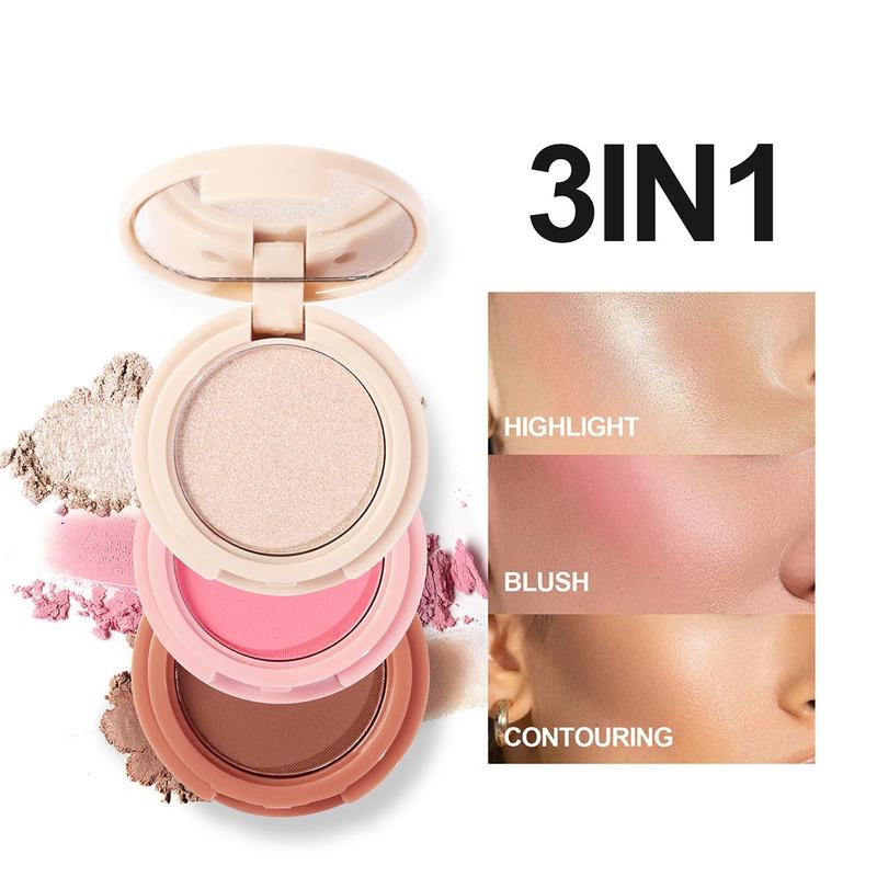 Highlighter Powder Palette, 3-in-1 Long-Lasting Shimmering Contouring Cheek Eye Blush, Sweatproof Cheek Highlighter for Shimming, Long-Lasting Contouring