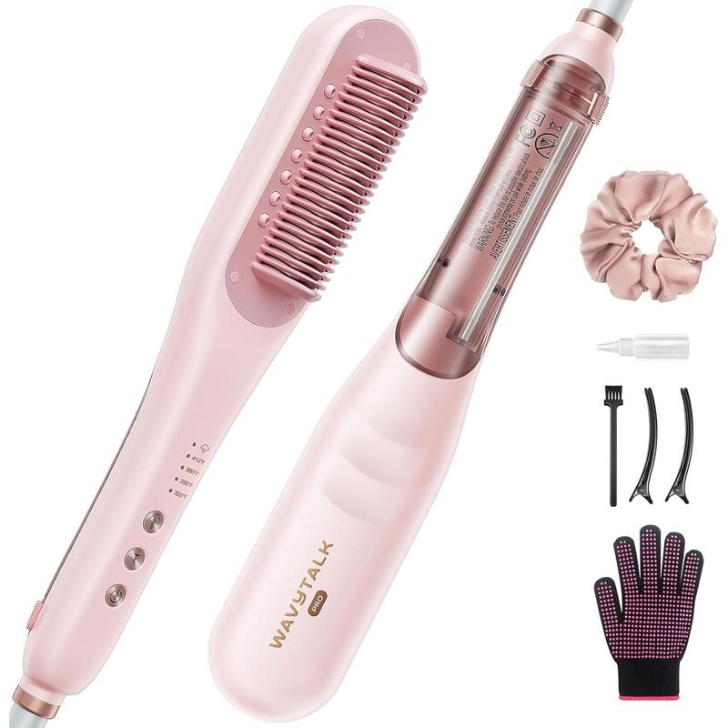 Wavytalk Pro Steam Hair Straightener Brush, 3 in 1 Straightening Brush with Steam, Brush and Straightener, Steam Features to Enhance Nourishing Styling Experiences and Expedite the Straightening, Pink