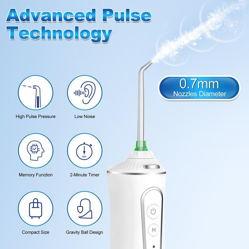 H2OFloss Cordless Oral Irrigator with 5 Modes & 300ML Water Tank, 7 Replaceable Tips for Precise Cleaning