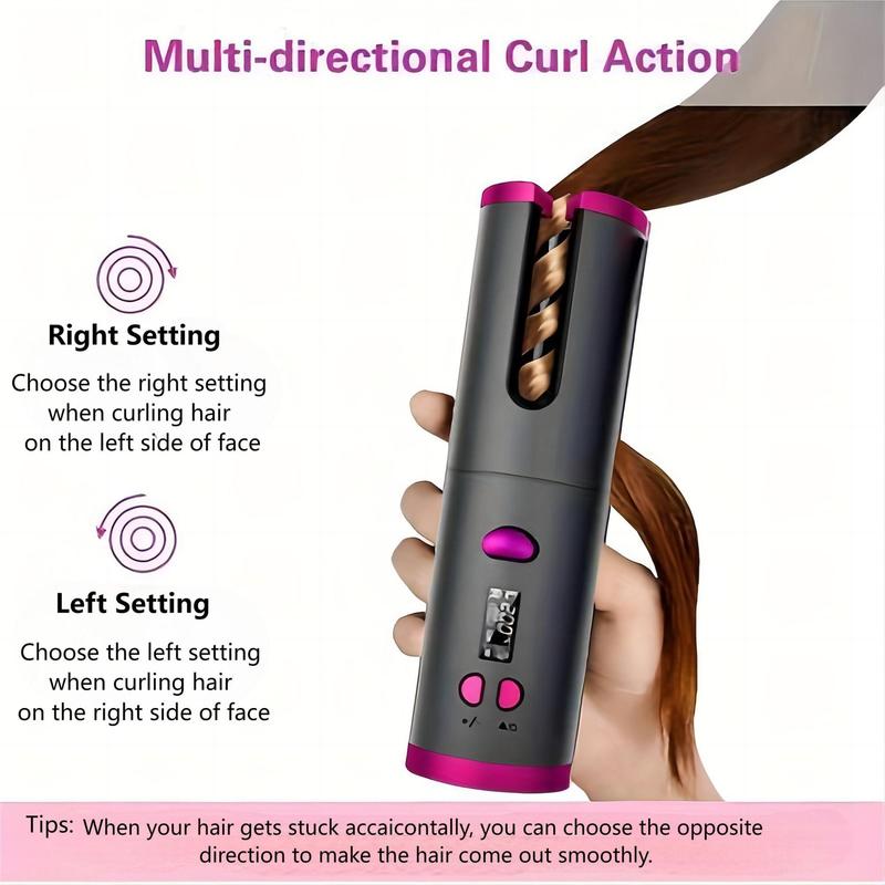 Automatic Rotating Curling Iron, 1 Count Cordless Rechargeable Hair Curler with 6 Temperatures, Portable Hair Styling Tool for Women