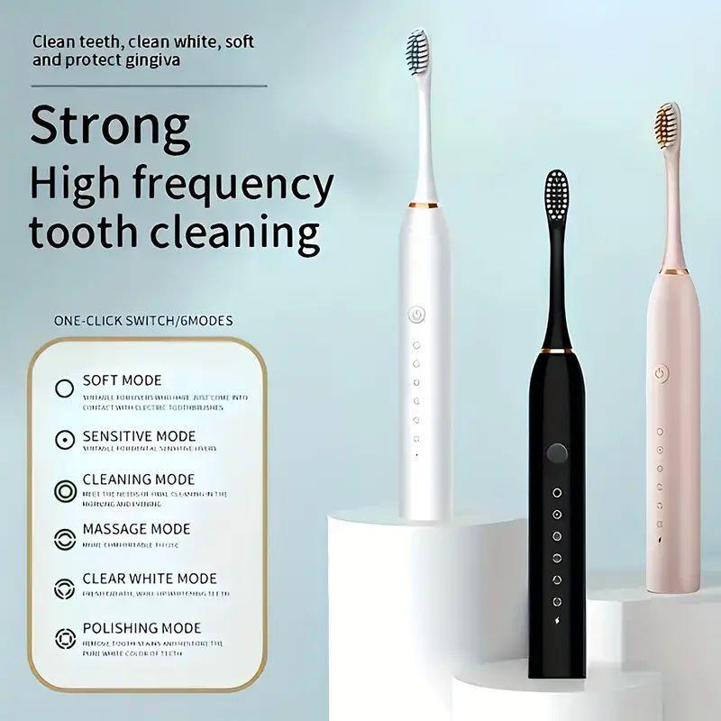 Professional Electric Toothbrush Kit with 6 Cleaning Modes, 1 Count Rechargeable Deep Cleaning Toothbrush with 4 Brush Heads, Oral Care Tool for Daily Use, Christmas Gift, Winter & New Year Gift