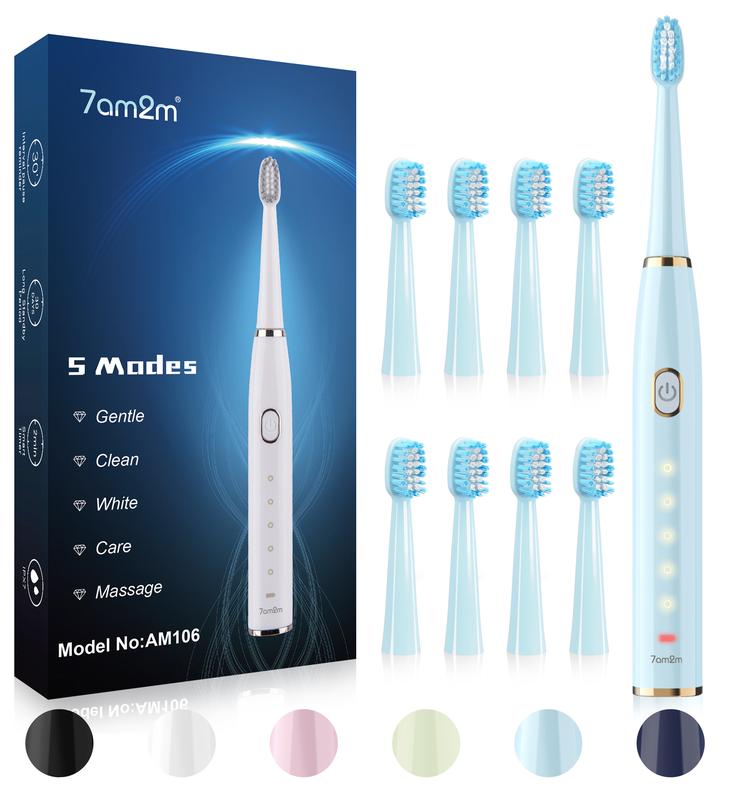 7AM2M Sonic Electric Toothbrush for Adults and Kids- High Power Rechargeable Toothbrushes with 8 Brush Heads,5 Adjustable Modes, Built-in 2-Minute Smart Timer,4 Hours Fast Charge for 30 Days