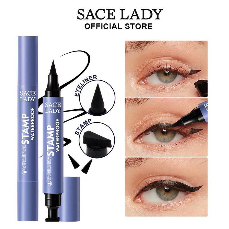 SACE LADY Black Stamp Eyeliner Makeup Waterproof Smudge-proof Double Head Liquid Eye Liner Pen 0.11Oz