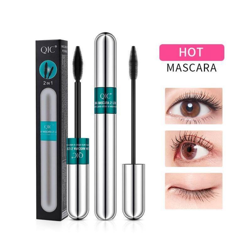 QIC 2 in 1 Lengthening Mascara, Long Lasting Waterproof Mascara for Women & Girls, Natural Curl Eyelashes Extensions Mascaras, Sweat Proof Lash Extensions Volume Building Essence Mascara,Eye Lash Cosmetic Makeup Flawless