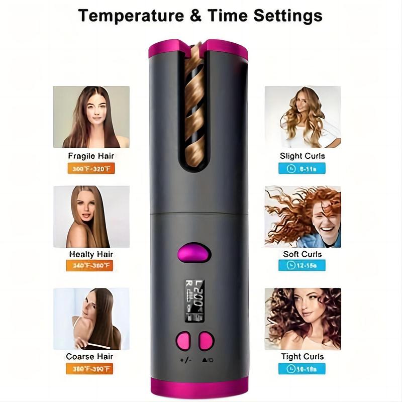 Automatic Rotating Curling Iron, 1 Count Cordless Rechargeable Hair Curler with 6 Temperatures, Portable Hair Styling Tool for Women