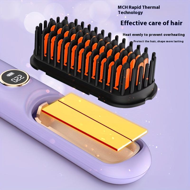 Negative Ion Portable Wireless Hair Straightener Brush, USB Rechargeable Hair Straightening Comb with 3 Temperature Settings, Hair Styling Tool for Women & Girls, Christmas Gift