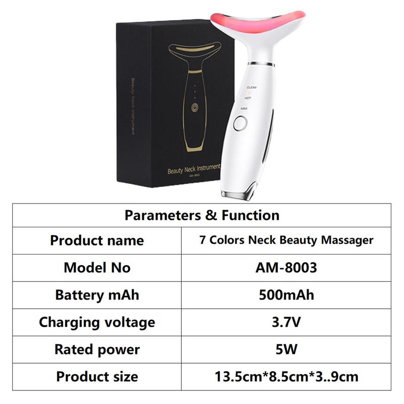 7 Color Face & Neck Beauty Massager for Women, USB Rechargeable Facial Care Tool, Lifting and Firming Facial Skin Care Tool, Beauty Gift for Girls