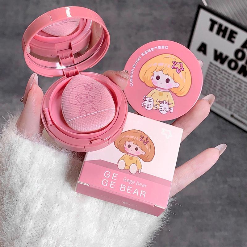 Cute Girl Pattern Peach Blush, Air Cushion Powder Blush, Natural Look Lightweight Blush, Cheeks Contour Blush Pressed Powder, Long Lasting Powder Blush