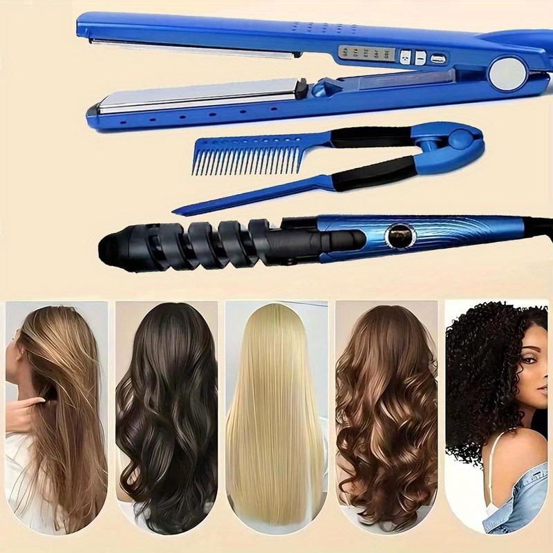 3pcs set Hair Straightener, Curling Rod Comb Multi-functional Hair Styling Tool Temperature Adjustable Hair Straightener Manual Curling Rod Home Hair Salon For All Hair Types Comfort