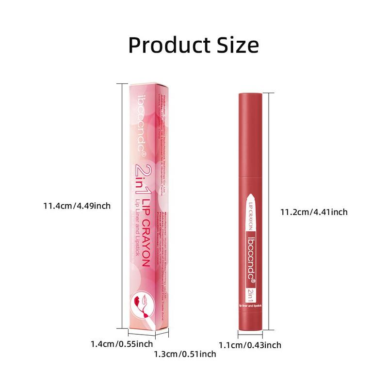 2 In 1 Matte Finish Lip Crayon, 1 Count Waterproof Long Lasting Lip Liner Lipstick, Easy Coloring Lip Liner Pen for Daily Use