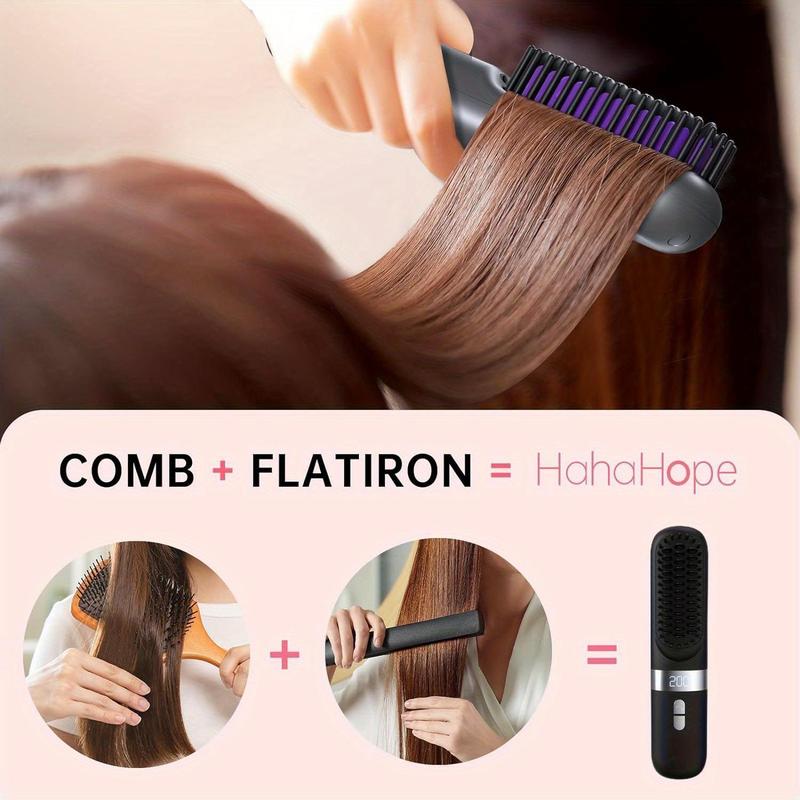 Cordless Mini Hair Straightening Brush, Six-speed Temperature Adjustment Fast Heating Hair Care Brush, Portable Straightening and Curling Brush, Anti-scalding and Auto-off, Travel Friendly, Gift for Women