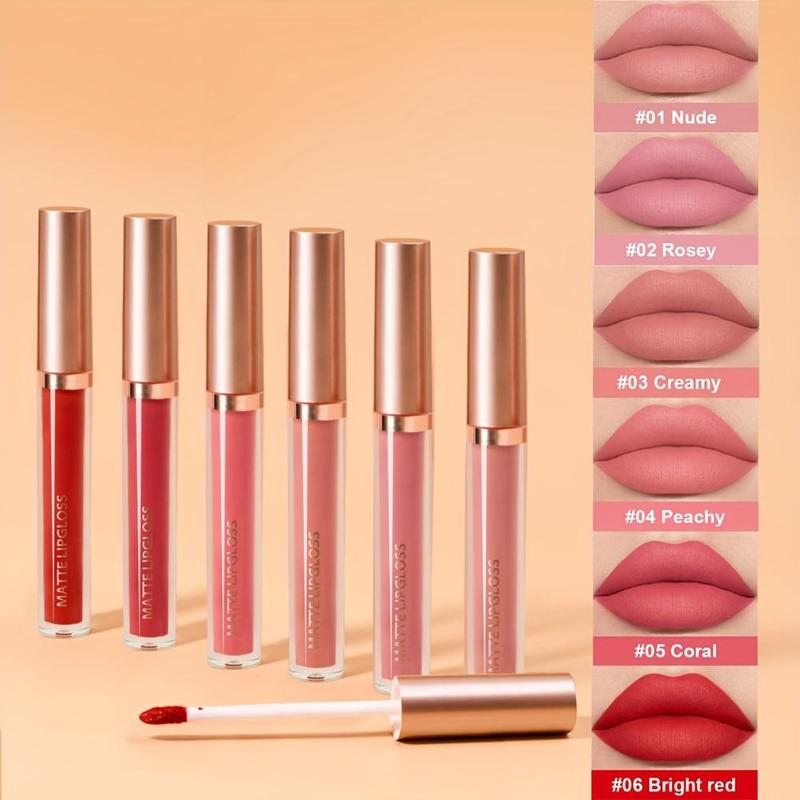 Long Lasting Lipstick Set, 6 Counts set Waterproof Lip Gloss, Moisturizing Lipstick, Suitable for All Occasions Lip Makeup, Girls and Women Makeup Accessories