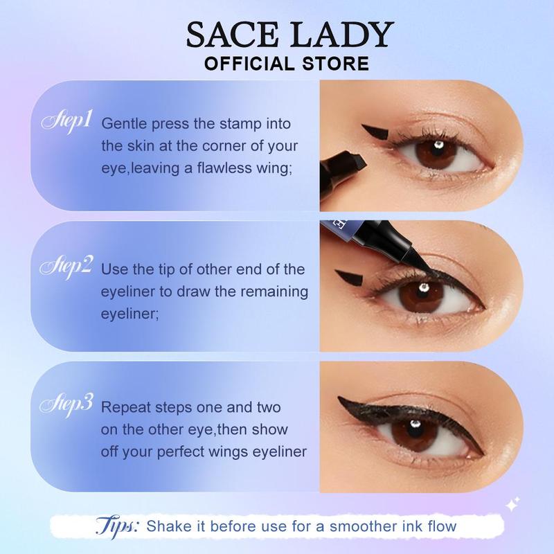 SACE LADY Black Stamp Eyeliner Makeup Waterproof Smudge-proof Double Head Liquid Eye Liner Pen 0.11Oz