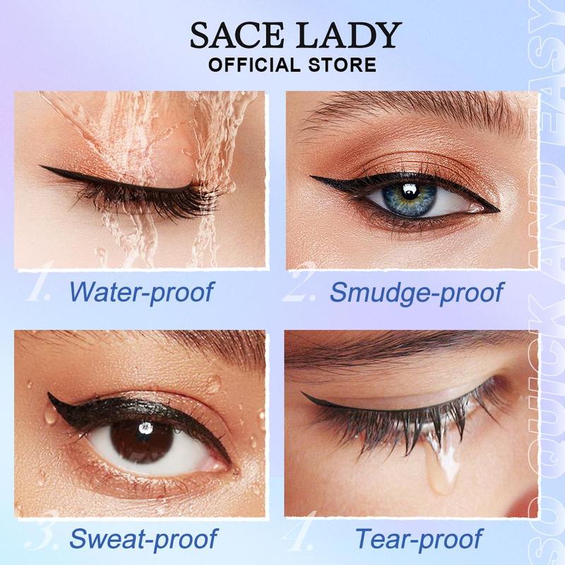 SACE LADY Black Stamp Eyeliner Makeup Waterproof Smudge-proof Double Head Liquid Eye Liner Pen 0.11Oz