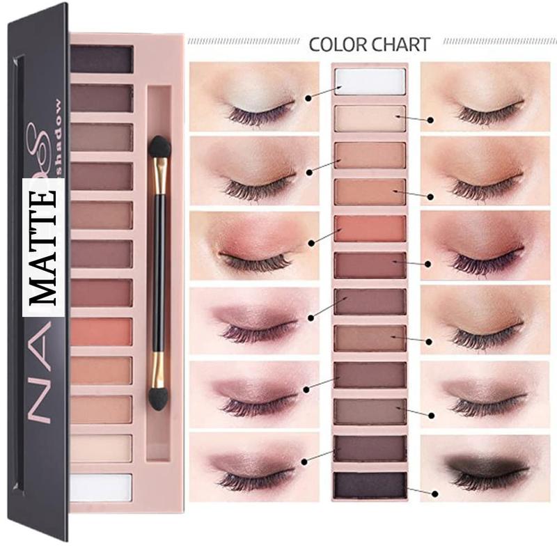 12-color all-in-one makeup set, including nude eyeshadow palette, nude foundation, face primer, makeup brush, makeup sponge, eyebrow soap set, eyebrow gel, winged eyeliner stamp makeup set (set A)