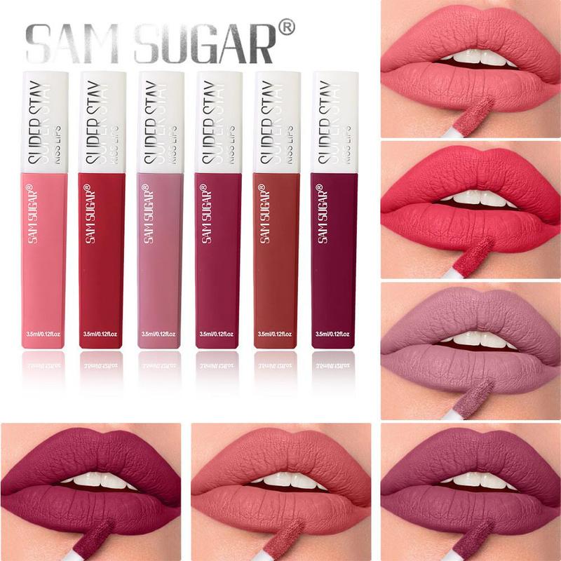 Matte Lipstick, 6 Counts set Waterproof Matte Lip Gloss, Non Stick Cup Lip Glaze, Girls and Women Makeup Accessories, Christmas Gift