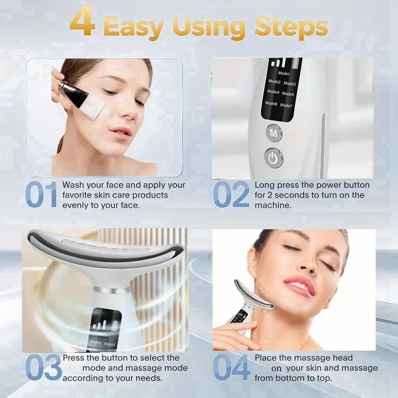 Neck & Face Heat Vibration Massager, 1 Box 7 Modes Facial Massager, Potable Neck & Face Beauty Instrument for Women