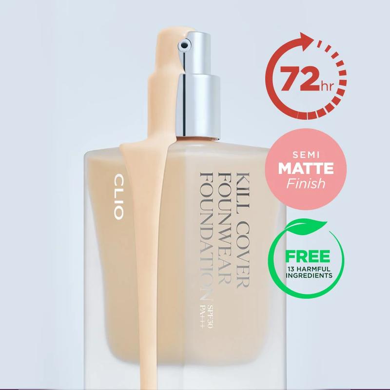 [CLIO Official Shop] CLIO Kill Cover Founwear Foundation | 72hrs Long-Lasting, High Coverage | Semi-matte Finish | Free from 13 Harmful Ingredients