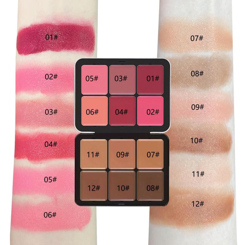 12 Color Blush Palette, 1 Box Matte & Glitter Highlighter Palette, Long Lasting Blush Concealer Palette, Compact Natural Look Blush for Daily Makeup