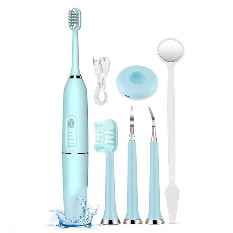 Electric Toothbrush Set, 1 Set USB Rechargeable Toothbrush with Replacement Brush Heads & Tongue Scraper & Mouth Mirror, Oral Care Tool for Home & Travel