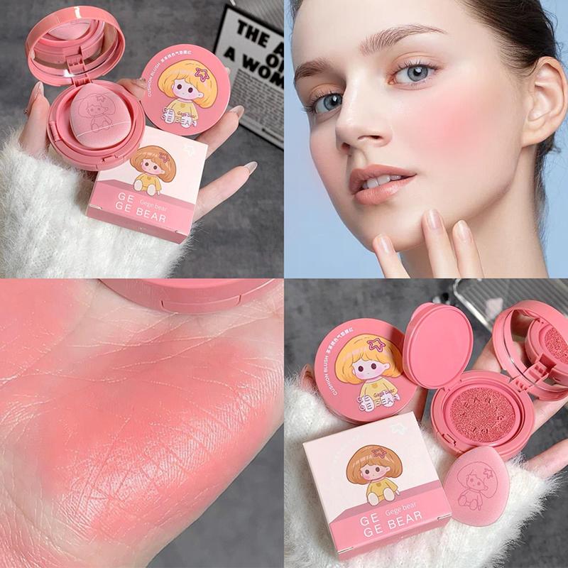 Cute Girl Pattern Peach Blush, Air Cushion Powder Blush, Natural Look Lightweight Blush, Cheeks Contour Blush Pressed Powder, Long Lasting Powder Blush