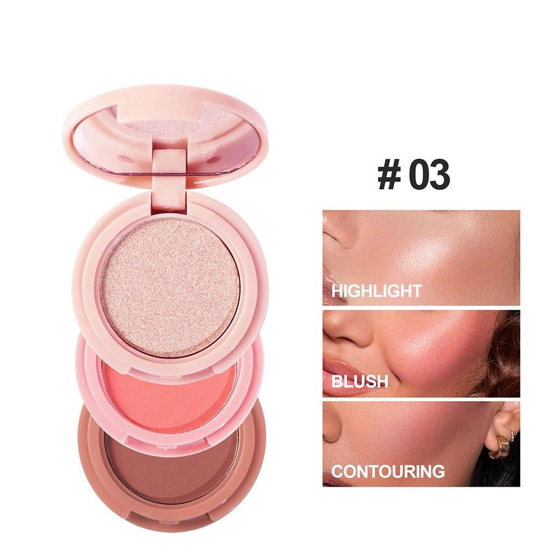 Highlighter Powder Palette, 3-in-1 Long-Lasting Shimmering Contouring Cheek Eye Blush, Sweatproof Cheek Highlighter for Shimming, Long-Lasting Contouring