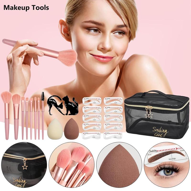 All in One Makeup Kit for Women Full Kit, Make Up Gift Set for Women, Makeup Essential Bundle Includes Foundation  Primer Eyeshadow Contour Palette Lipstick Eyeliner Mascara  Brush Set