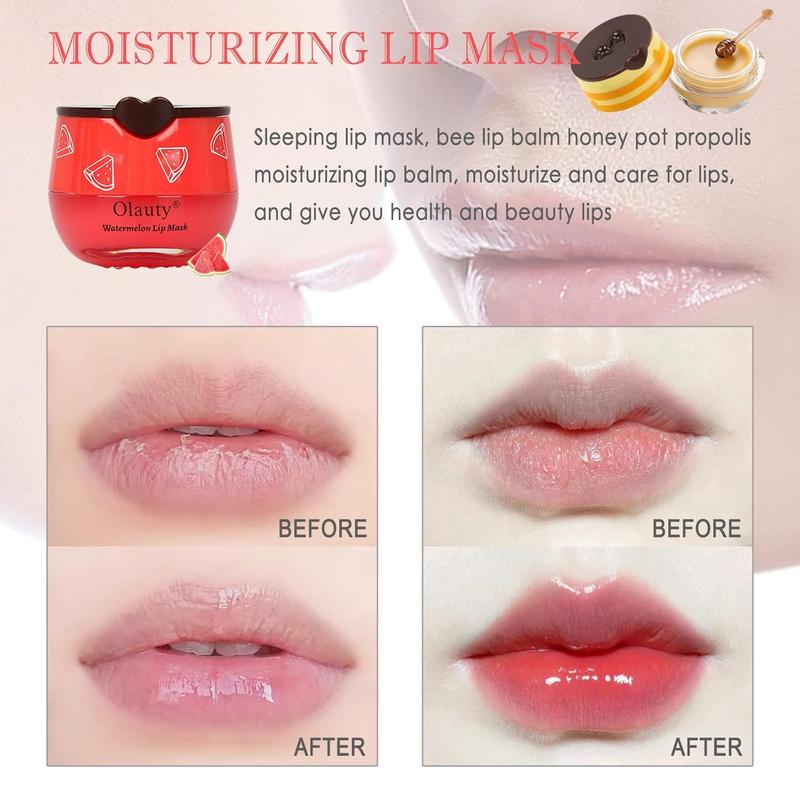 4 PCs bee lip balm Lip Mask honey pot, Honey & Strawberry & Watermelon & Apple lime lip mask propolis moisturizing lip balm with stick, sleeping lip mask hydrating prevention dry & cracked