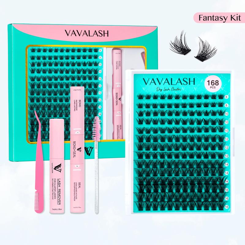 VAVALASH Fantasy V01 168PC DIY Cluster Lash Kit, Lash Bond&Seal, Remover, Lash Tweezer for DIY Eyelash Extension at Home For Girl Make up Makeup Cosmetic Eyelashes Extensions