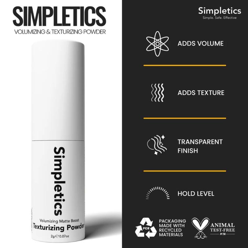 Simpletics Hair Texturizing Powder, All-Natural, 4 Ingredients - Lightweight, Non-Greasy Finish - Instant, Natural-Looking Volume - Gentle on Scalp & Hair - Free from Harsh Chemicals, Parabens, & Sulfates