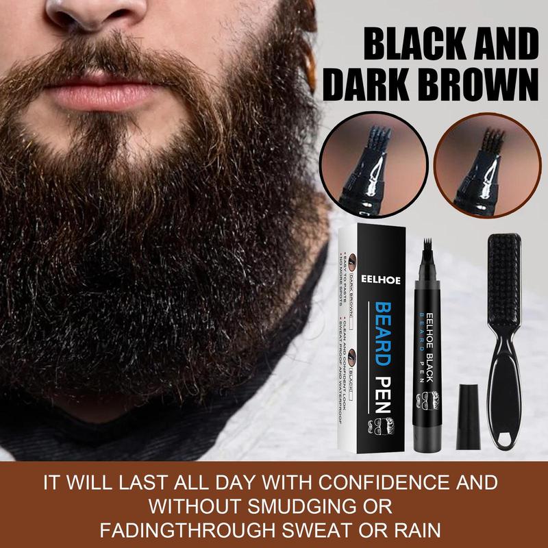 Beard Pen for Men, 1 Set Beard Pencil Filler & Beard Brush for Men, Waterproof Beard Filler Kit, Fill, Shape and Define Your Beard for a Natural Beard, Long Lasting Beard Filler with Brush