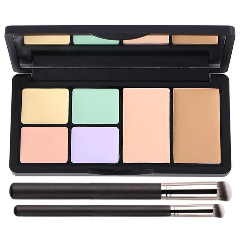 Concealer Contour Palette, 6 In 1 Color Correcting Concealer Contour Makeup Palette, Contouring Foundation Highlighting Makeup Kit for Dark Circles, Blemish With 2 Packs Brush (1#), New Year's gift