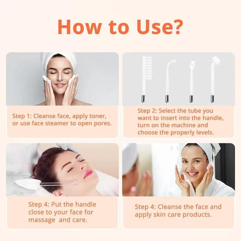 4-in-1 High Frequency Wand, 1 Set Facial Skincare Comfort Electric Massager, High Frequency Machine, Face Hair Massage Comb Stick, Skin Care Machine, High Frequency Hair Comb, Women's Care Products, Halloween Christmas Thanksgiving New Year Gift