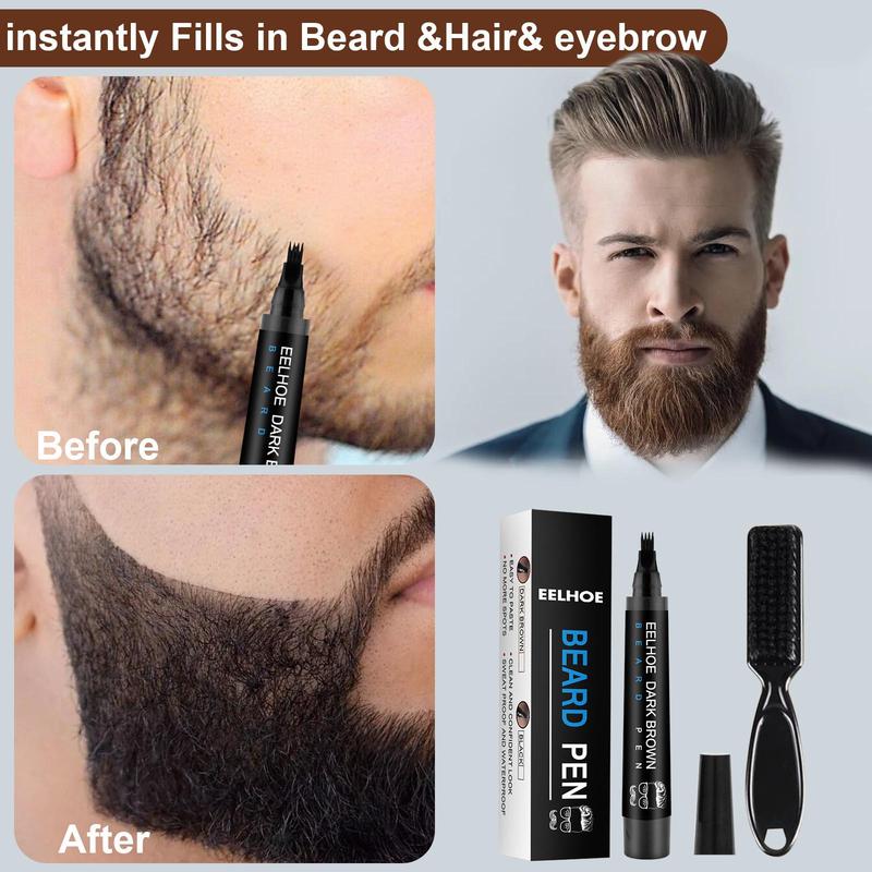 Beard Pen for Men, 1 Set Beard Pencil Filler & Beard Brush for Men, Waterproof Beard Filler Kit, Fill, Shape and Define Your Beard for a Natural Beard, Long Lasting Beard Filler with Brush