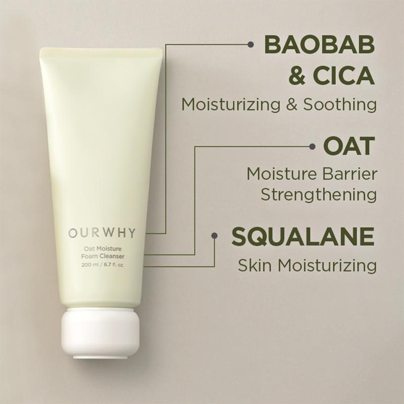 OURWHY - Oat Moisture Foam Cleanser 200ml | MOISTURIZING FOAM CLEANSER WITH SQUALANE & OAT EXTRACT