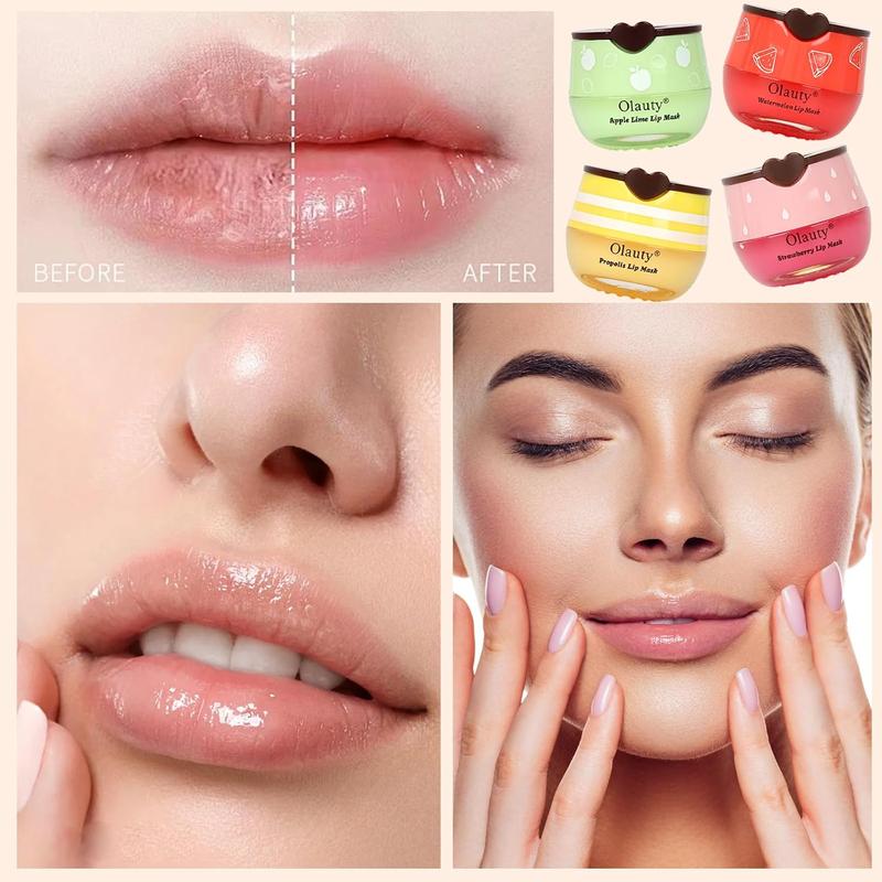 4 PCs bee lip balm Lip Mask honey pot, Honey & Strawberry & Watermelon & Apple lime lip mask propolis moisturizing lip balm with stick, sleeping lip mask hydrating prevention dry & cracked