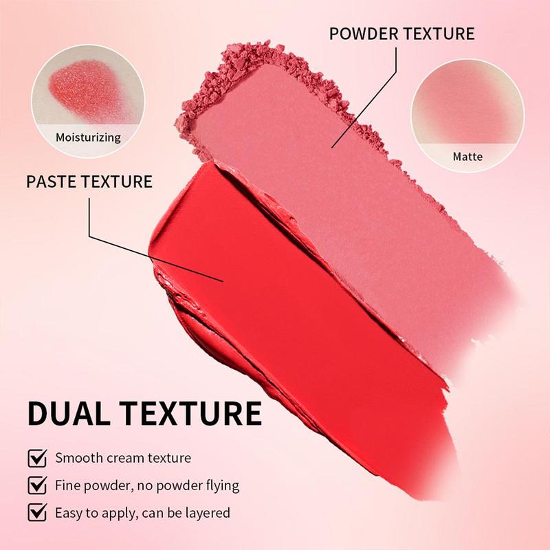 2 in 1 Blush Palette, 1 Count Long Lasting Matte Blush, Natural Look Lightweight Easy Coloring Blush Powder, Soft Color Shadow, Suitable for All Skins