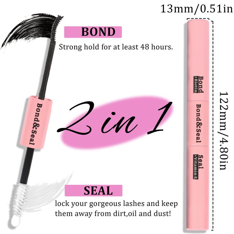 2 in 1 Eyelash Bond and Seal, Long Lasting Strong Hold Waterproof Eyelash Glue, Professional Eye Makeup Adhesive for Women & Girls