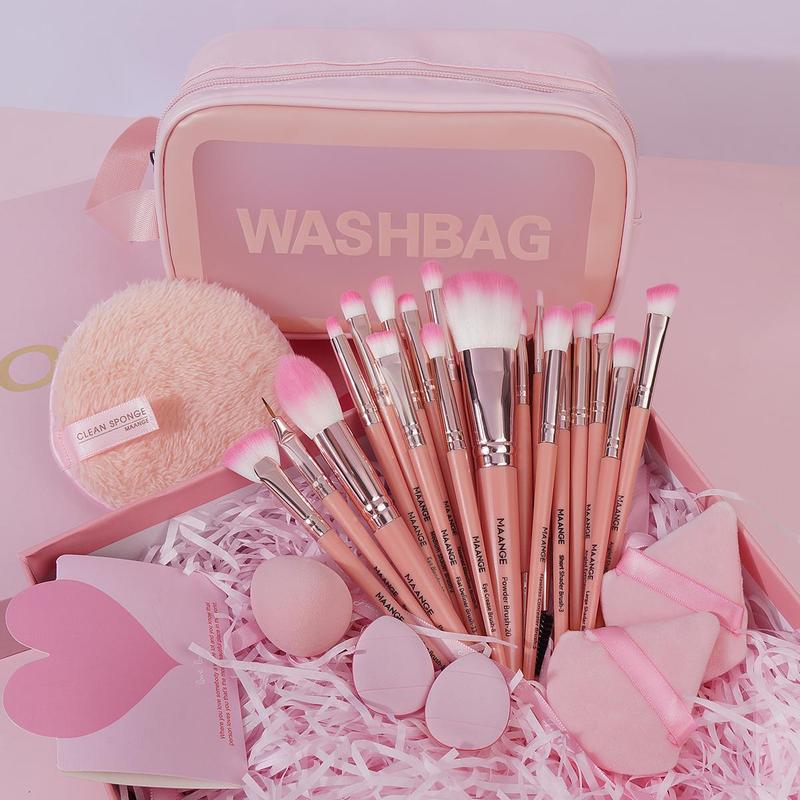 MAANGE Makeup Brush Set, 27pcs set Professional Makeup Brush & Puff & Beauty Egg & Face Cleaning Sponge & Makeup Bag, Makeup Accessories for Women, Christmas Gift